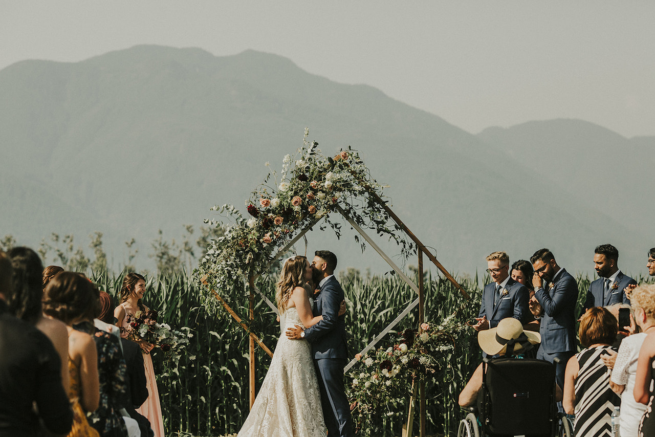 Just Married, Husband and Wife, First Kiss Moments, Rustic Wedding, Rocky Mountain Bride, Vancouver wedding planner, Sweetheart Events, The Apartment Photography, Celsia Floral