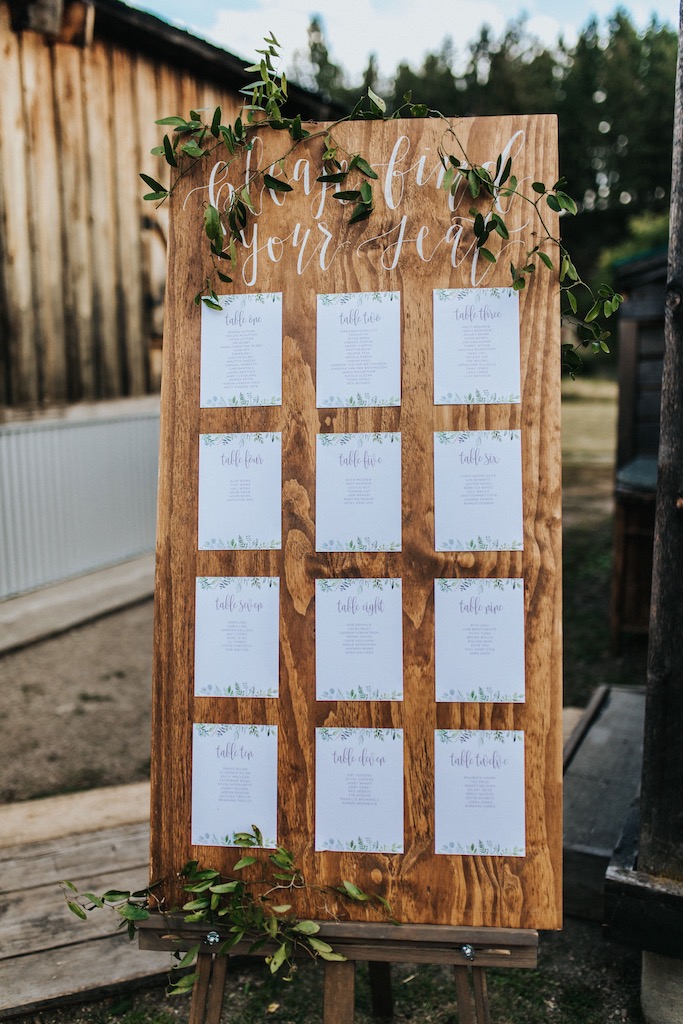 find your seat, seating chart goals, rustic seating chart