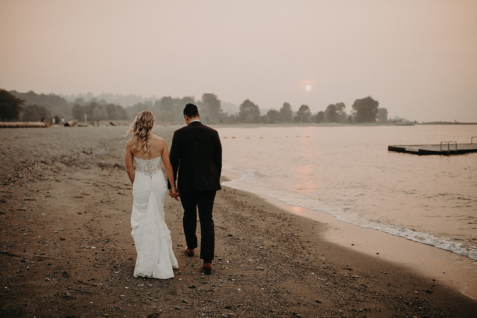 Brockhouse Wedding, Golden hour session, Bride and Groom on the beach