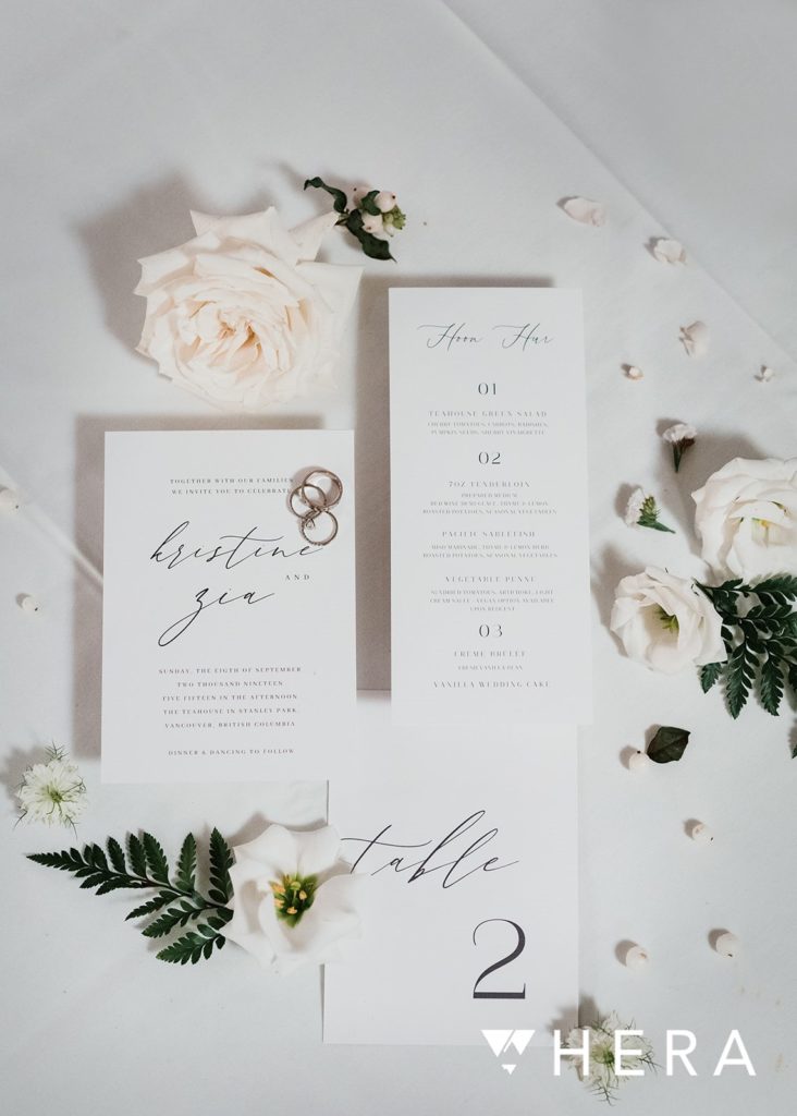 teahouse wedding stanley park sweetheart events, modern stationery